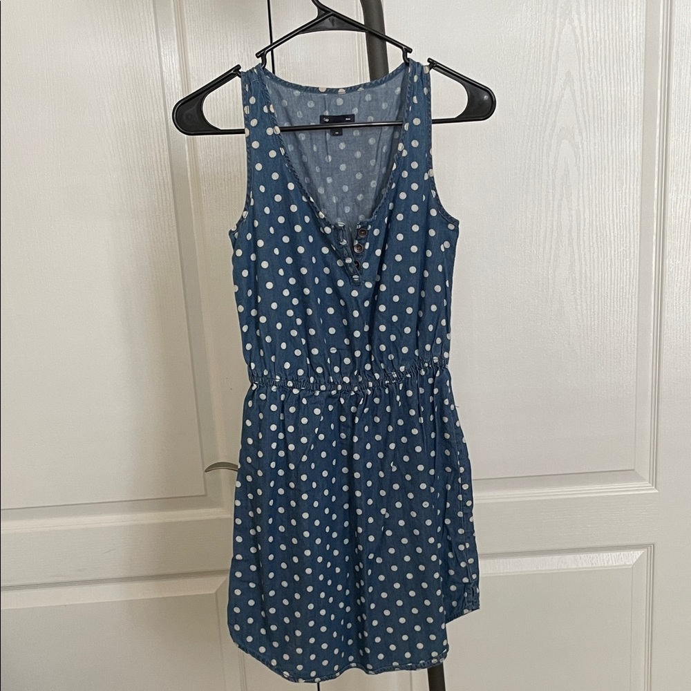 GAP Denim Blue Dress with Cream Polka Dots